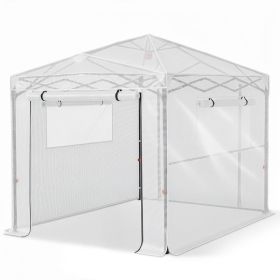 8*6ft Plastic Sprayed Iron Pipe PE Mesh Foldable Greenhouse Shed White
