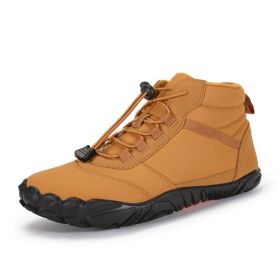 Fleece-lined Waterproof Snow Warm Breathable Couple High-top Casual Cotton Shoes (Option: Khaki-36)