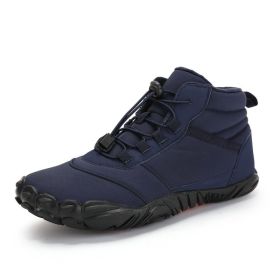 Fleece-lined Waterproof Snow Warm Breathable Couple High-top Casual Cotton Shoes (Option: Dark Blue-36)