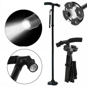LED Walking Stick Cane Safety All Terrain Pivoting Base Folding Cane Travel (Option: 1PC)